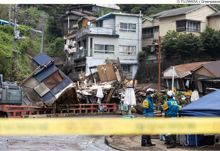 静岡県熱海市の土石流現場。2021年７月撮影。