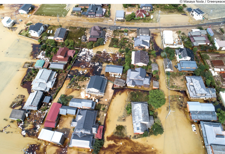 九州の北部を襲った記録的な豪雨によって、佐賀県内各地では浸水被害が発生した。2019年。
