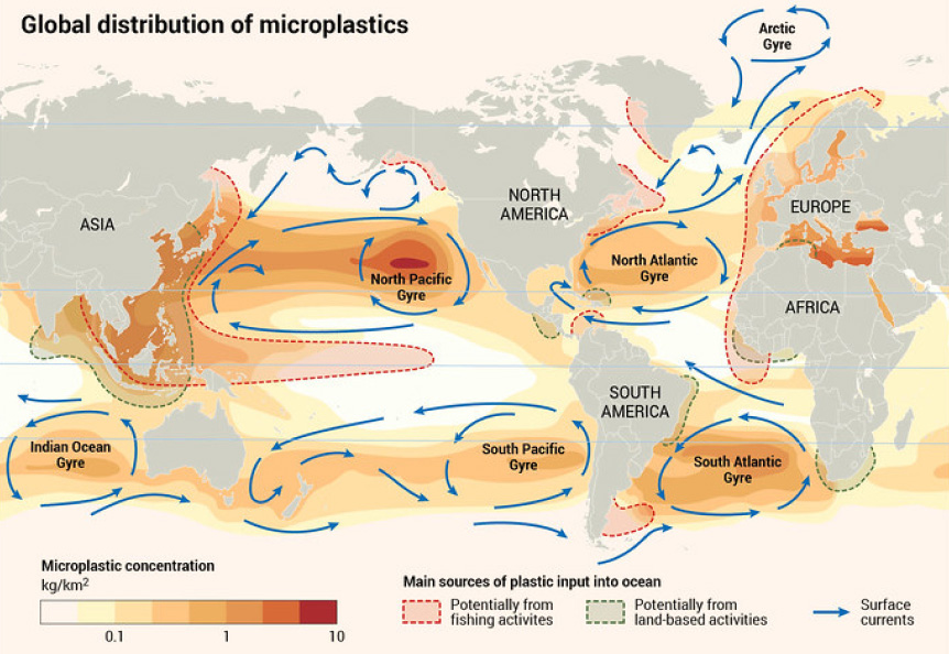 海洋プラスチックの密度分布マップ